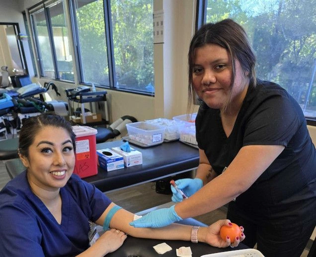 students in lab practicing blood draws students in lab practicing blood draws